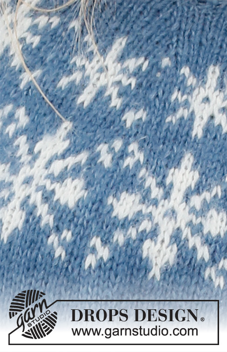 Merry Stars / DROPS 228-49 - DROPS Air lõngast ülevalt alla kootud lumehelvestega mustriga ümara passega džemper suurustele XS kuni XXL Teema: jõuludeks