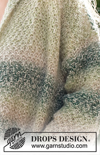 Forest Whispers / DROPS 230-45 - Casaco tricotado de baixo para cima em ponto de arroz, com gola xaile, bolsos e fendas nos lados, em DROPS Delight e DROPS Brushed Alpaca Silk. Do S ao XXXL.