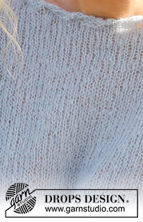 Piece of Sky / DROPS 230-50 - DROPS Brushed Alpaca Silk lõngast ülevalt alla kootud keerdus kaelusega džemper suurustele S kuni XXXL
