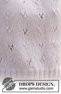 Heart Catcher / DROPS 231-4 - ebreide trui in DROPS Flora en DROPS Kid-Silk. Het werk wordt van onder naar boven gebreid, met kantpatroon en bobbels. Maten S - XXXL.