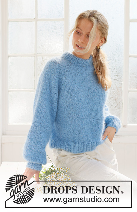 Blueberry Cream Sweater / DROPS 231-57 - DROPS Melody lõngast ülevalt alla kootud raglaan varrukatega ja topeltkaelusega džemper suurustele S kuni XXXL