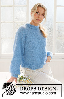 Blueberry Cream Sweater / DROPS 231-57 - Sweter na drutach, przerabiany góry do dołu, z reglanowymi rękawami i podwójnym wykończeniem dekoltu, z włóczki DROPS Melody. Od S do XXXL.