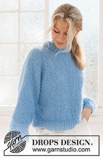 Blueberry Cream Sweater / DROPS 231-57 - Sweter na drutach, przerabiany góry do dołu, z reglanowymi rękawami i podwójnym wykończeniem dekoltu, z włóczki DROPS Melody. Od S do XXXL.