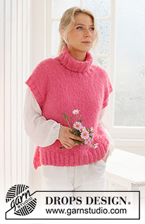 Cherry Sorbet Vest / DROPS 231-59 - Knitted vest in DROPS Melody. The piece is worked bottom up, in stockinette stitch, with high neck and split in the sides. Sizes S – XXXL.