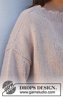 Sweet History / DROPS 232-44 - Sweter na drutach, przerabiany od góry do dołu dżersejem, z rękawami typu saddle shoulder, z włóczki DROPS Belle. Od S do XXXL.
