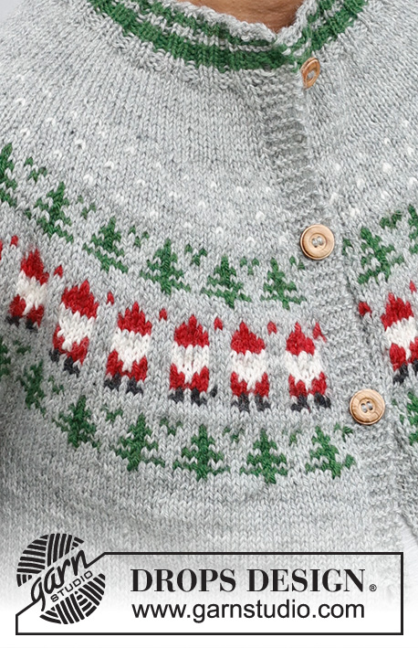 Christmas Time Cardigan / DROPS 233-13 - Gebreid vest voor heren in DROPS Karisma. Het werk wordt van boven naar beneden gebreid, met ronde pas en gekleurd patroon van een kerstman en kerstboom. Maten S - XXXL. Thema: Kerst.