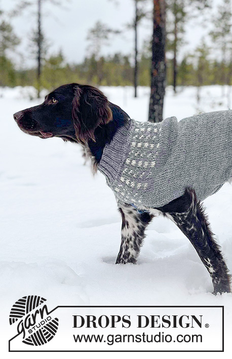 Northbound / DROPS 233-17 - Gebreide trui voor honden in DROPS Alaska. Het werk wordt van boven naar beneden gebreid met gekleurd patroon. Maten XS - M.