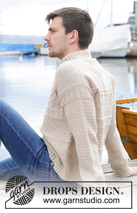 Variety / DROPS 233-24 - Męski sweter na drutach, od góry do dołu, z obniżoną linią ramion/ramiona europejskie, ściegiem strukturalnym i podwójnym wykończeniem dekoltu, z włóczki DROPS Lima lub DROPS Karisma. Od S do XXXL