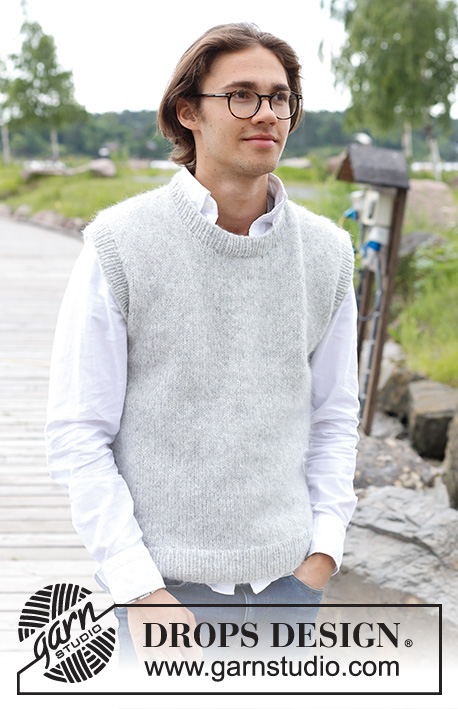 Lighthouse Vest / DROPS 233-7 - Knitted vest for men in DROPS Air. The piece is worked bottom up in stockinette stitch. Sizes S - XXXL.