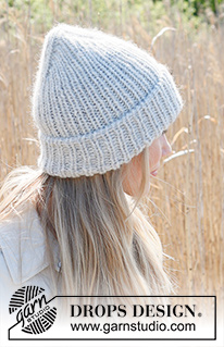 Winter Crown / DROPS 234-42 - Knitted hat/hipster hat in 1 strand DROPS Wish or 2 strands DROPS Air. Piece is knitted top down with rib and folding edge.