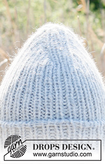 Winter Crown / DROPS 234-42 - Gorro hipster tricotado de cima para baixo com canelado/barra e aba, em DROPS Wish.