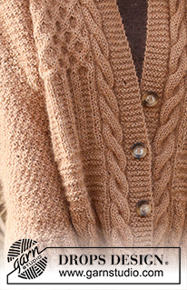 Cracked Walnuts Jacket / DROPS 235-2 - Rozpinany sweter na drutach, przerabiany od dołu do góry, z włóczek DROPS Kid-Silk i DROPS Puna / DROPS Merino Extra Fine. Ze ściegiem strukturalnym, ściegiem francuskim, warkoczami i ściągaczem. Od XS do XXL.