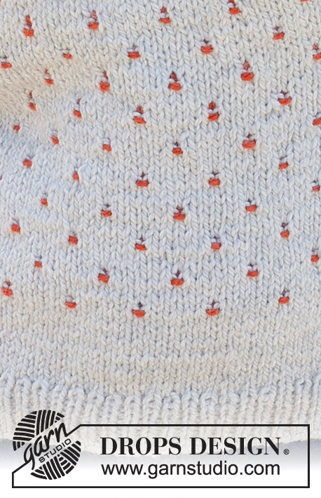 Cranberry Splash / DROPS 235-27 - Pull tricoté de haut en bas avec empiècement arrondi et jacquard, en DROPS Andes. Du S au XXXL