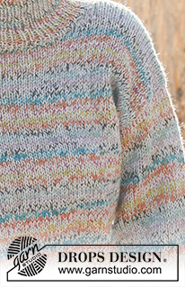 Confetti Sprinkles / DROPS 235-28 - Sweter na drutach, przerabiany od dołu do góry, dżersejem, z wysokim wykończeniem dekoltu, wykonany 2 nitkami włóczki DROPS Fabel. Od XS – XXL.
