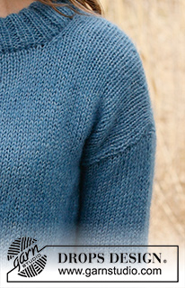 Rhapsody in Blue / DROPS 236-36 - Sweter na drutach, przerabiany od dołu do góry, dżersejem, z włóczek DROPS Flora i DROPS Kid-Silk. Od XS – XXXL.