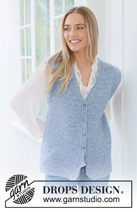 Hazy Dew Vest / DROPS 236-39 - Crocheted vest in DROPS Air. The piece is worked bottom up with V-neck and split in the sides. Sizes S - XXXL.