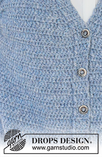 Hazy Dew Vest / DROPS 236-39 - Colete crochetado de baixo para cima com decote em V e fenda nos lados, em DROPS Air. Do S ao XXXL.