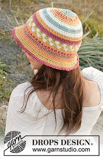 Painted Canyon Hat / DROPS 238-22 - Crocheted hat in DROPS Paris. The piece is worked top down, with colored pattern. Sizes S - XL.