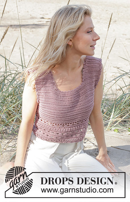 Beach Rendezvous Top / DROPS 239-29 - Crocheted top in DROPS Muskat. The piece is worked top down with lace pattern. Sizes S - XXXL.
