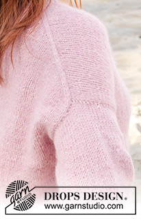 Elodie Cardigan / DROPS 240-29 - Rozpinany sweter na drutach, przerabiany od góry do dołu, z ramionami europejskimi / skosami ramion i dekoltem V, z włóczki DROPS Air. Od S do XXXL.