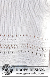 Walking on Air Top / DROPS 241-20 - Knitted top top/singlet in DROPS Safran. Piece is knitted bottom up with lace pattern and stocking stitch with V-neck. Size: S - XXXL