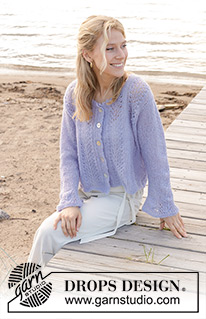 Trip to Provence Cardigan / DROPS 241-30 - Knitted jacket in DROPS Brushed Alpaca Silk. Piece is knitted bottom up with wave pattern, double knitted band and trumpet sleeves. Size: S - XXXL