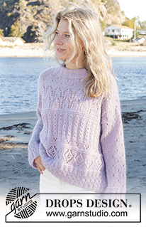 Fabled Harbour Sweater / DROPS 241-9 - Sweter na drutach, przerabiany od dołu do góry ściegiem ażurowym, z włóczek DROPS Alpaca i DROPS Kid-Silk. Od S do XXXL.