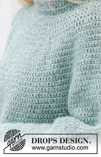 Sea Foam Sweater / DROPS 243-14 - Gehaakte trui in DROPS Air. Het werk wordt van boven naar beneden gehaakt, met ronde pas en dubbele halsrand. Maten S - XXXL.