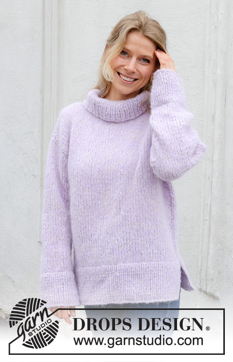Lavender Story / DROPS 243-20 - Knitted sweater in DROPS Melody and DROPS Brushed Alpaca Silk. The piece is worked back and forth, bottom up, with sewn-in sleeves and high neck. Sizes S - XXXL.