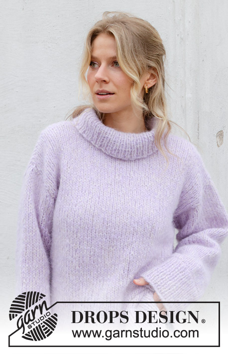 Lavender Story / DROPS 243-20 - Knitted sweater in DROPS Melody and DROPS Brushed Alpaca Silk. The piece is worked back and forth, bottom up, with sewn-in sleeves and high neck. Sizes S - XXXL.