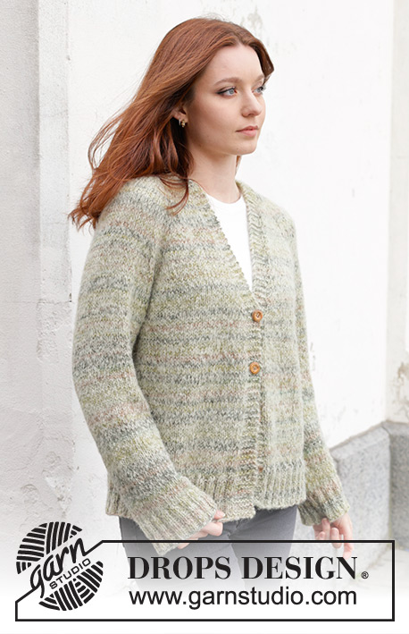 Hidden Forest Cardigan / DROPS 243-25 - Knitted jacket in DROPS Fabel and DROPS Brushed Alpaca Silk. The piece is worked top down with raglan and V-neck. Sizes S - XXXL.