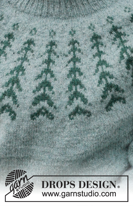 Ancient Woodlands Sweater / DROPS 244-1 - Stickad tröja i DROPS Sky. Arbetet stickas uppifrån och ner med dubbel halskant, runt ok, nordiskt mönster och sprund i sidorna. Storlek S - XXXL.
