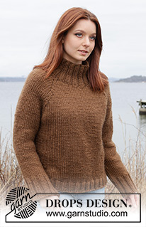 Autumn Amber Sweater / DROPS 244-25 - Sweter na drutach, przerabiany od góry do dołu z włóczki DROPS Snow. Przerabiany dżersejem, z reglanowymi rękawami i wysokim wykończeniem dekoltu. Od S do XXXL.