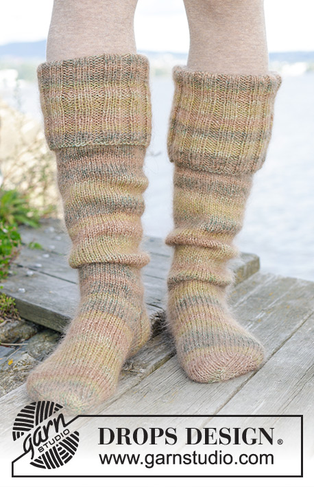 Mantle Socks / DROPS 244-35 - Kötött DROPS zokni, bordásmintával DROPS Fabel és DROPS Kid Silk fonalból 35 - 43 -as méretben