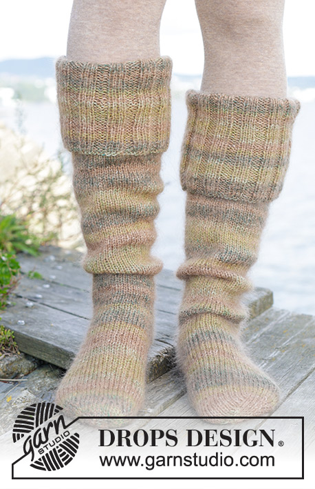 Mantle Socks / DROPS 244-35 - Kötött DROPS zokni, bordásmintával DROPS Fabel és DROPS Kid Silk fonalból 35 - 43 -as méretben
