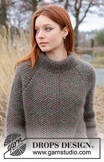 Forest Trails Sweater / DROPS 244-4 - Strikket genser i 4 tråder DROPS Kid-Silk. Arbeidet strikkes ovenfra og ned i perlestrikk med dobbel halskant, raglan og splitt i sidene. Størrelse S - XXXL.