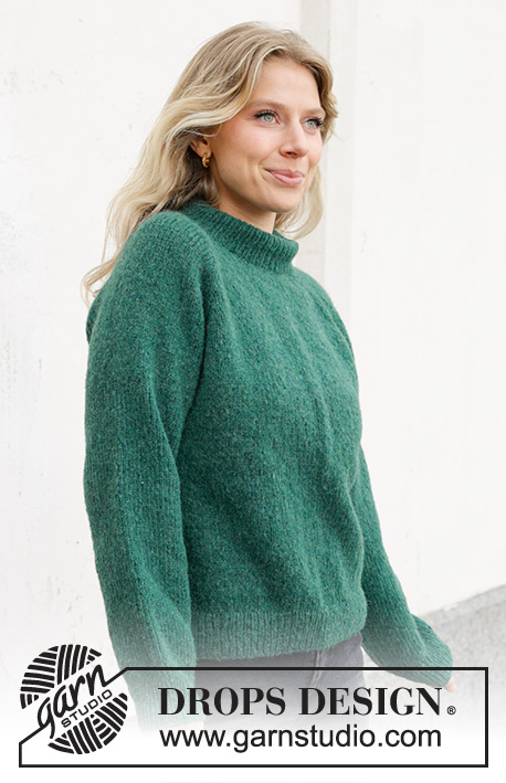 Green Hill Sweater / DROPS 244-7 - Stickad tröja i DROPS Air. Arbetet stickas uppifrån och ner med raglan, slätstickning och dubbel halskant. Storlek S - XXXL.