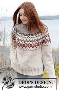 Forest Echo Sweater / DROPS 244-9 - Pull tricoté de haut en bas, en DROPS Nepal. Se tricote avec empiècement arrondi, jacquard, col doublé et fente sur les côtés. Du S au XXXL.