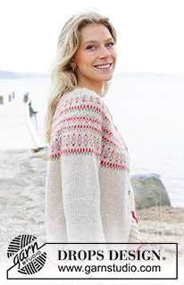 Something About Holly Cardigan / DROPS 245-18 - Rozpinany sweter na drutach, przerabiany od góry do dołu z włóczki DROPS Air. Z zaokrąglonym karczkiem i żakardem. Od S do XXXL.