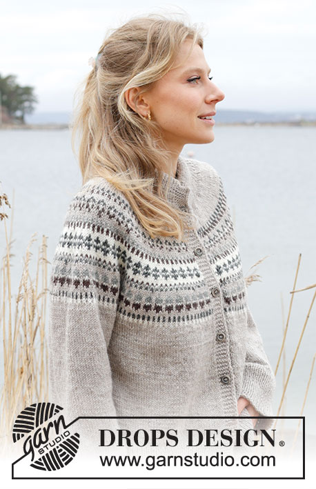 Boreal Circle Cardigan / DROPS 245-3 - Rozpinany sweter na drutach przerabiany od góry do dołu z włóczki DROPS Karisma. Z zaokrąglonym karczkiem i żakardem norweskim. Od S do XXXL.