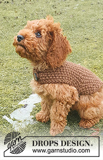 Best Day Ever Coat / DROPS 245-33 - Couverture / Manteau tricoté pour chien en DROPS Snow. Se tricote au point de riz, à partir du bas du dos vers le col, avec sangle sous le ventre. Du XS au M.
