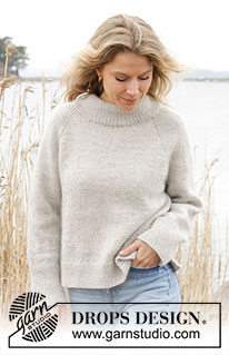 Moon Mist / DROPS 245-7 - Knitted jumper in DROPS Lima and DROPS Kid-Silk. The piece is worked top down with raglan, double neck and split in sides. Sizes S - XXXL.