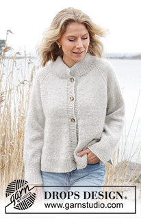 Moon Mist Cardigan / DROPS 245-8 - Knitted jacket in DROPS Lima and DROPS Kid-Silk. The piece is worked top down with raglan, double neck and split in sides. Sizes S - XXXL.
