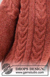Flaming Heart Cardigan / DROPS 245-9 - Gilet tricoté de bas en haut, en DROPS Brushed Alpaca Silk. Se tricote avec torsades, col doublé et fente sur les côtés. Du S au XXXL.