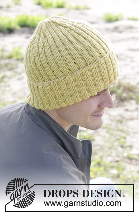 Sunshine Coast Hat / DROPS 246-31 - Bonnet hipster / Bonnet tricoté pour homme en DROPS Karisma. Se tricote de bas en haut, en côtes.