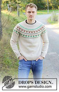 Reindeer Dance Sweater / DROPS 246-42 - DROPS Daisy lõngast ülevalt alla kootud topeltkaelusega, mitmevärvilise põhjapõtradega mustriga ümara passega džemper meestele suurustele S kuni XXXL