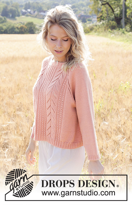Pink Paradise / DROPS 248-14 - Knitted jumper in DROPS Flora or DROPS BabyMerino. The piece is worked top down with raglan, lace pattern and cables. Sizes S - XXXL.
