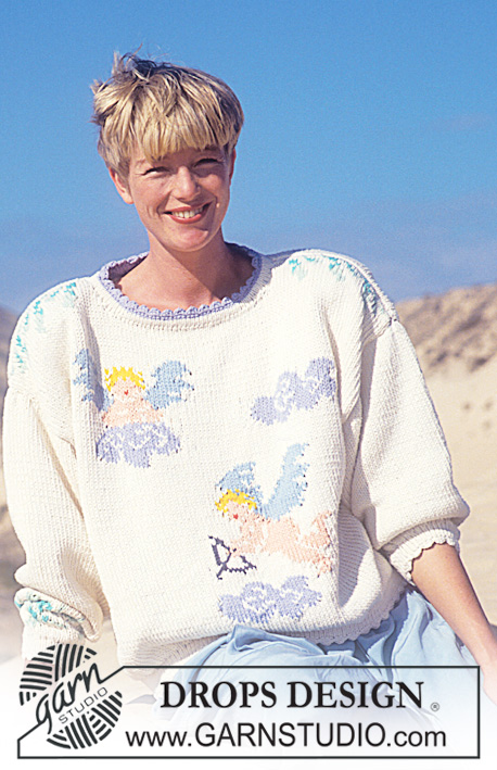Adorably Angelic / DROPS 25-12 - DROPS jumper with angels and crochet borders in “Paris”. Size S – L.