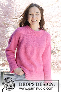 Bright Strawberry Sweater / DROPS 250-19 - Pulovr s kruhovým sedlem pletený shora dolů z příze DROPS Air. Velikost S - XXXL.