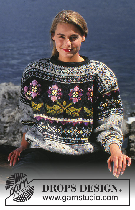 Night Violet / DROPS 27-5 - DROPS sweater i Alaska eller Karisma med nordiske Blomster